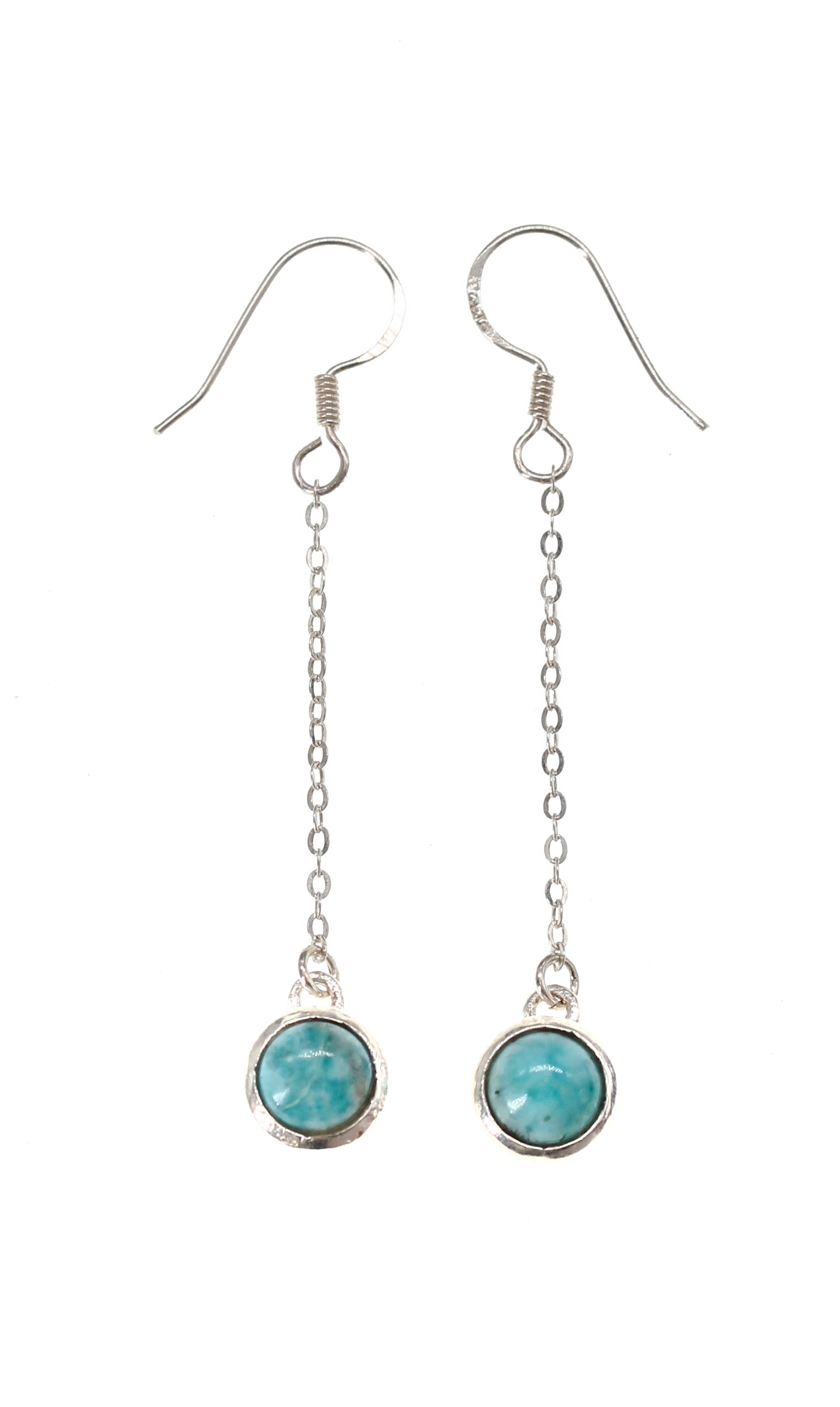 Boucles D'Oreilles En Larimar Sur Argent 925 - Pierres Bleues - Type Puces - Occasion