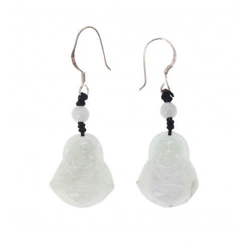 Boucles d'Oreilles Bouddha en Jade Blanc