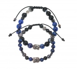 Bracelets de Couple "Bouddha" - Cyanite, Agate Oeil de Bouddha et Hématite