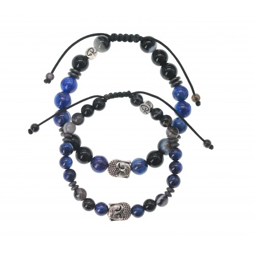 Bracelets de Couple "Bouddha" - Cyanite, Agate Oeil de Bouddha et Hématite