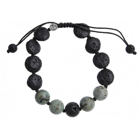 Lot De 2 Bracelets Pierre Naturelle - Turquoise Jaune & Lave - Sur Mesure - Neuf