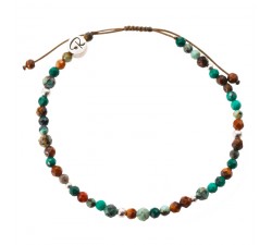 Bracelet Facettes En Turquoise Africaine, Malachite, Oeil de Tigre et Argent 925