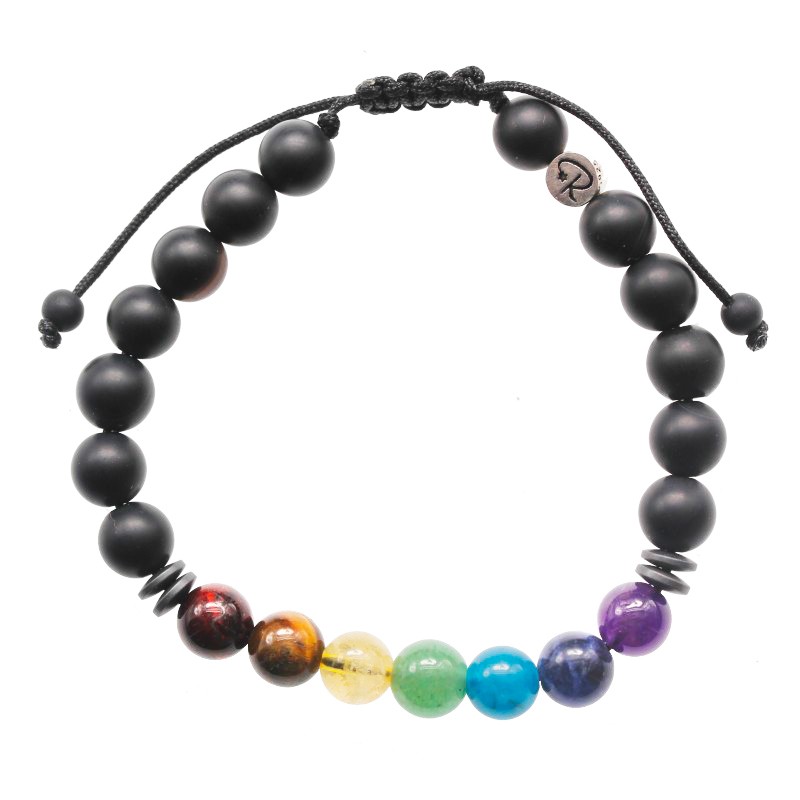 Bracelet 7 Chakras en Pierres Naturelles et Agate Noire - 8 mm | Evanesens