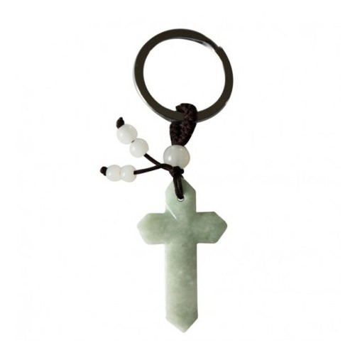 Porte-clefs Croix en jade