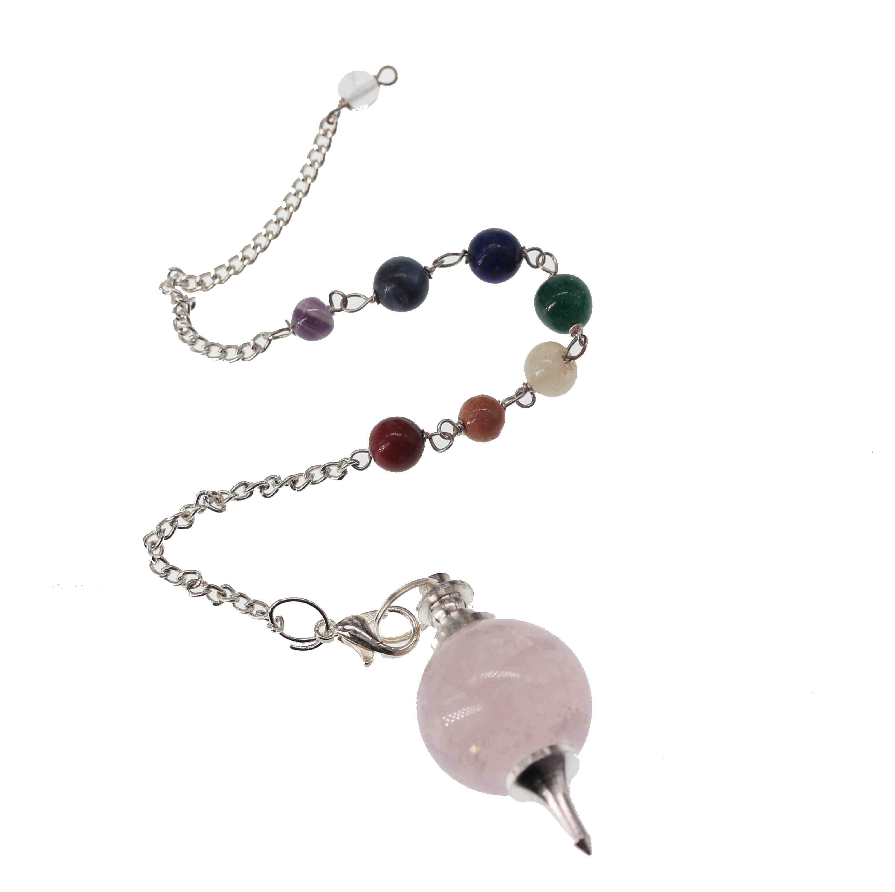 Pendule 7 Chakras En Quartz Rose – Pour Radiesthésie Et Méditation – Lot De 3 Avec Pochette – Longueur 35 Mm, Bille 6 Mm - 3