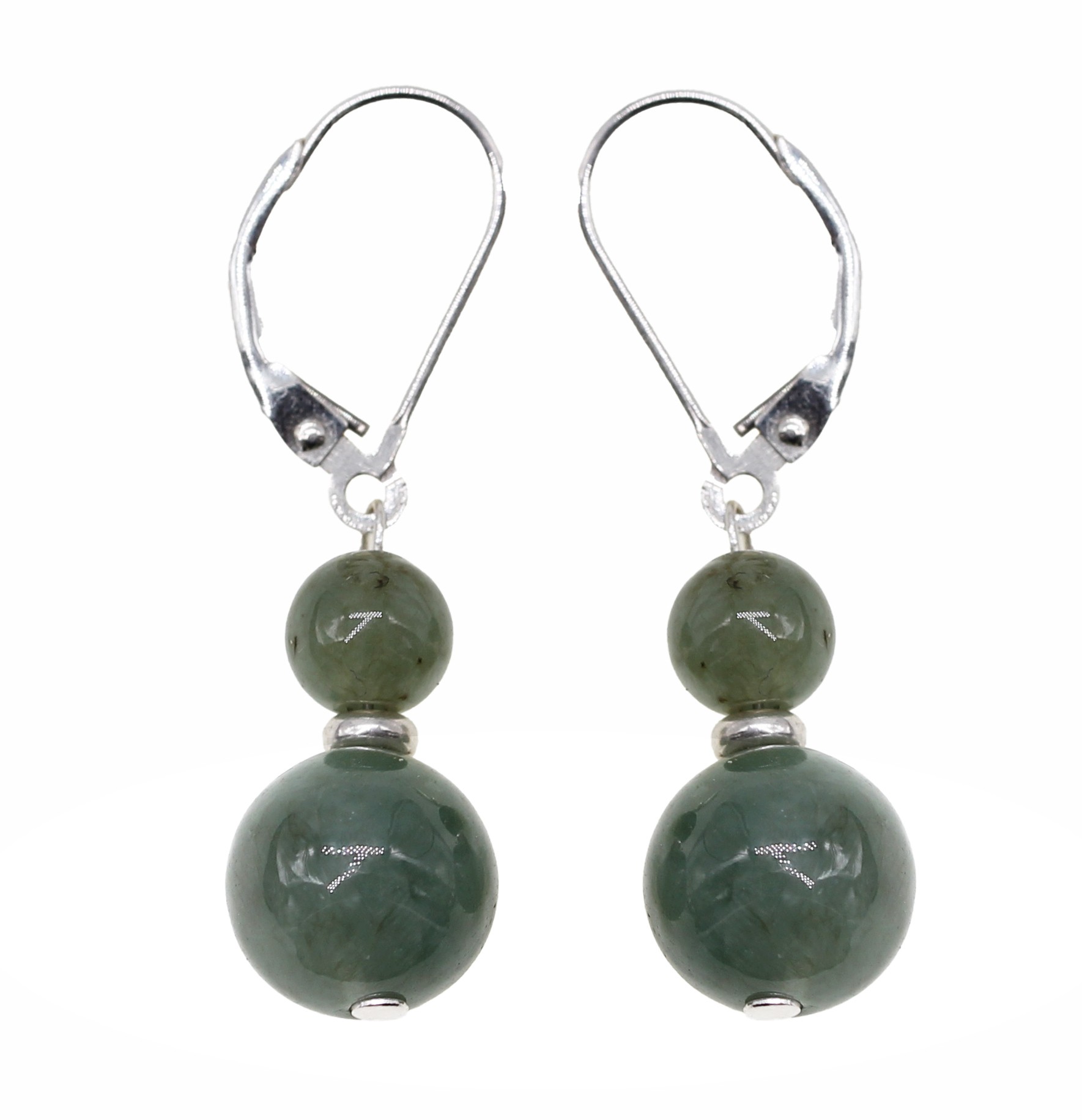Boucles D'Oreilles Dormeuses Nacrées Vertes Et Argent 925 Avec Brillants - Neuf Sans Boîte