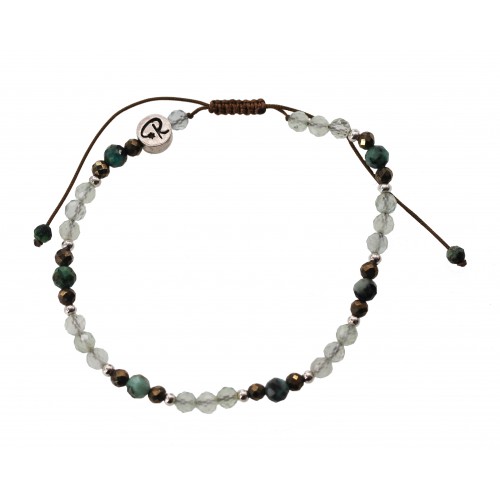 Bracelet Facettes en Préhnite, Pyrite, Turquoise et Argent 925