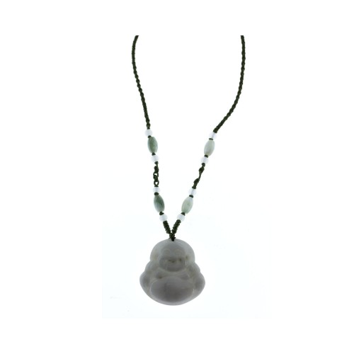 Collier Bouddha rieur en Jade blanc