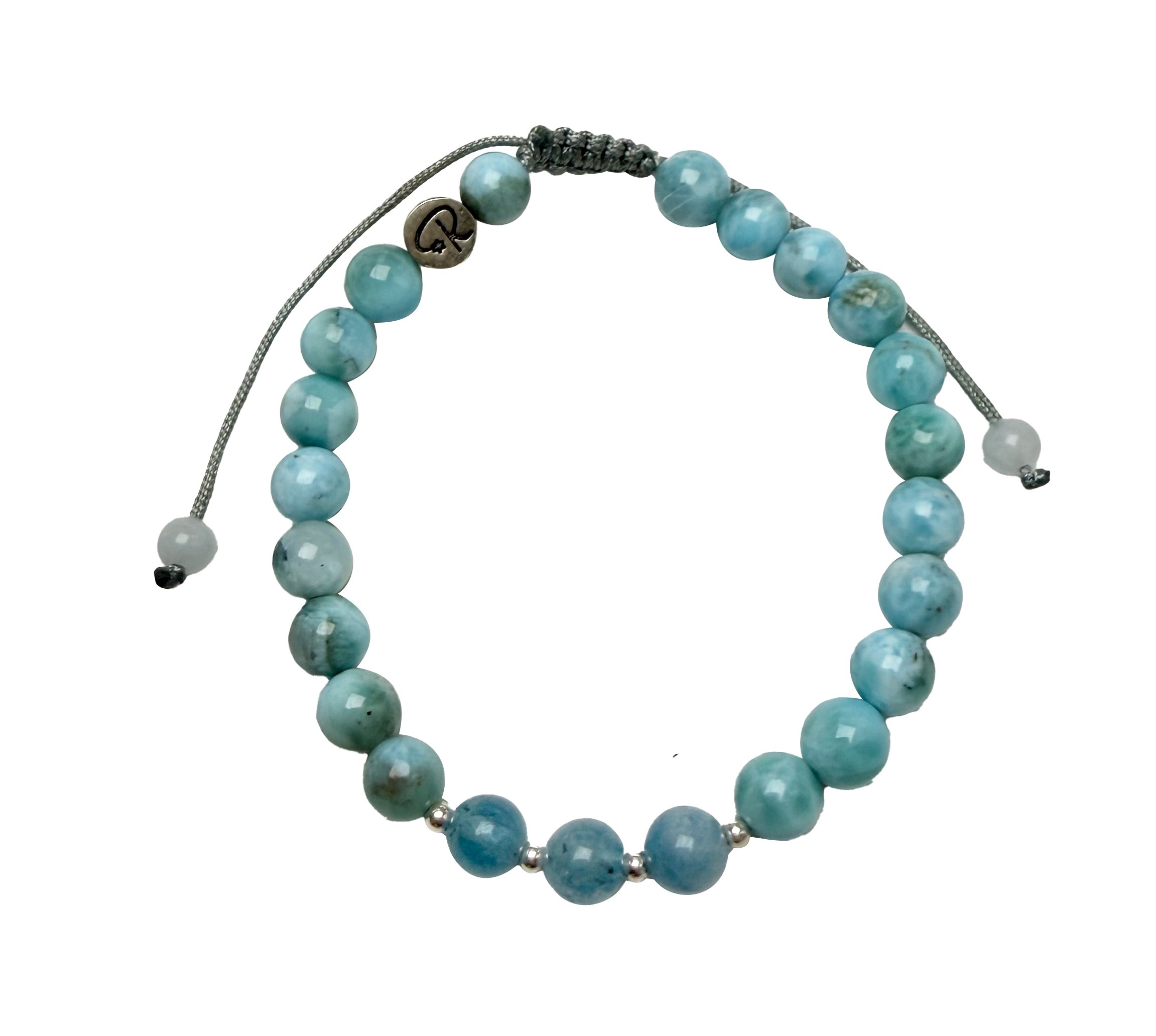 Bracelet En Larimar (pierre Bleue) Monté Sur Argent Sterling 925 - Fermoir Mousqueton - Occasion