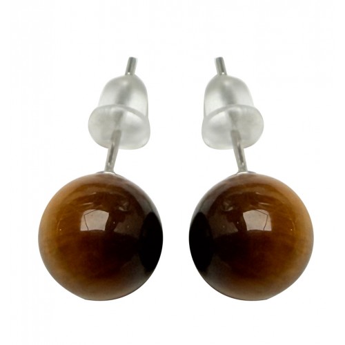 Boucles d'Oreilles Puces en Œil de Tigre 10 mm – Élégance Protectrice | Rêve de Jade