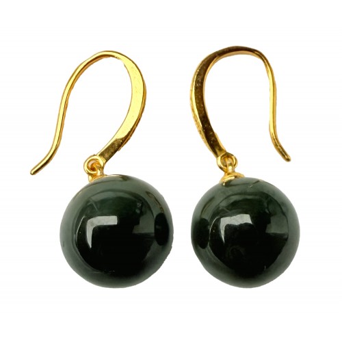 Boucles Lueur Verte Jade 10 mm – Pendantes Argent Doré | Rêve de Jade