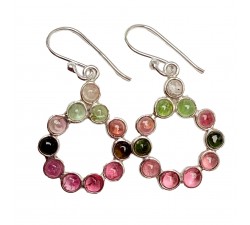 Boucles D'Oreilles Aura en Tourmaline Multicolore – Cercles Argent 925 | Rêve de Jade
