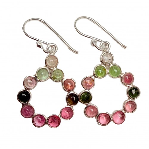 Boucles D'Oreilles Aura en Tourmaline Multicolore – Cercles Argent 925 | Rêve de Jade