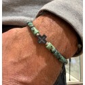 Bracelet Homme Croix Protectrice –Turquoise Africaine Cylindres & Cordon Ajustable | Rêve de Jade