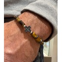 Bracelet Homme Croix Protectrice – Œil de Tigre Cylindres & Cordon Ajustable | Rêve de Jade