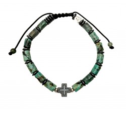 Bracelet Homme Croix Protectrice – Turquoise Africaine Cylindres & Cordon Ajustable | Rêve de Jade