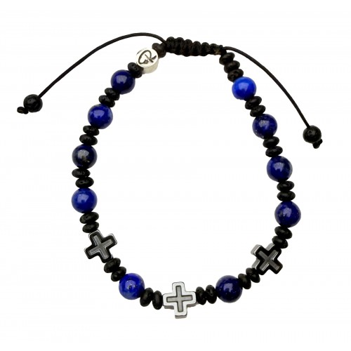 Bracelet Homme Trinité Lapis-Lazuli - Lave & Trois Croix Hématite | Rêve de Jade
