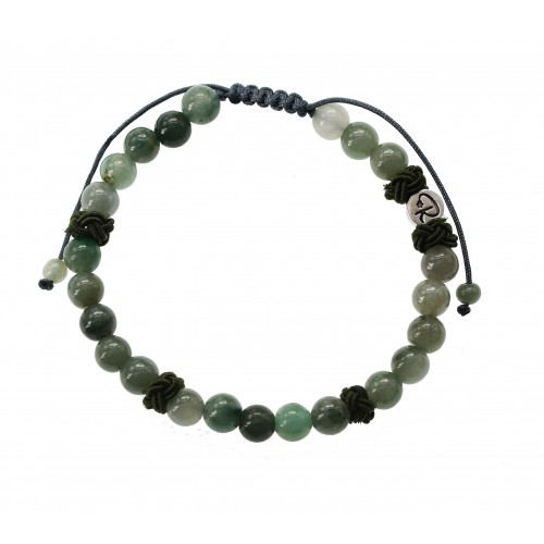 Bracelet Battement en Jade vert et coton vert