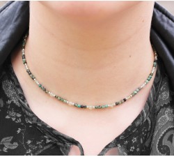Collier ras de Cou en Turquoise d'Afrique, Préhnite et Argent 925