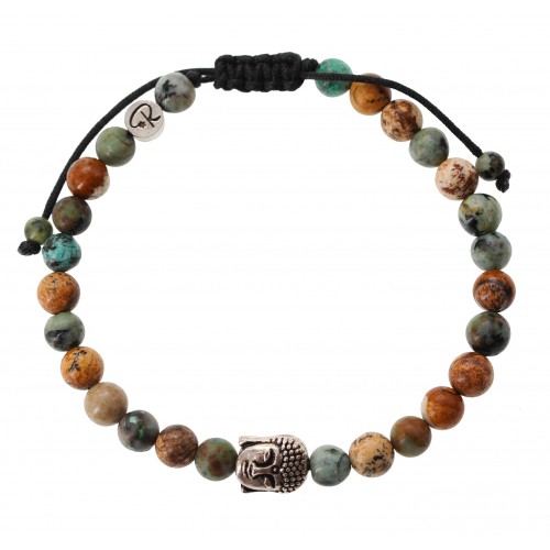 Bracelet Bouddha en Jaspe Paysage et Turquoise Africaine